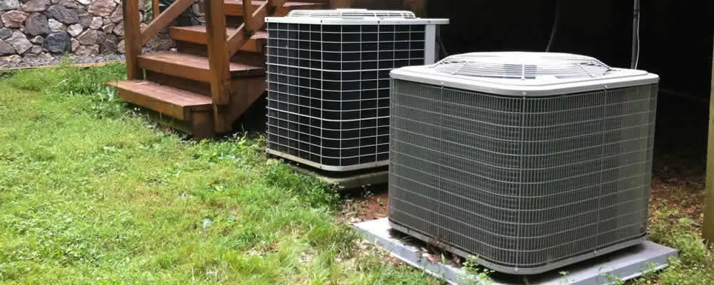 Heat pump installation and service units outside a home in San Mateo, CA